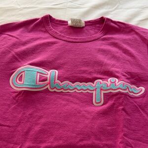Champion unisex Magenta Tee with Blue Logo